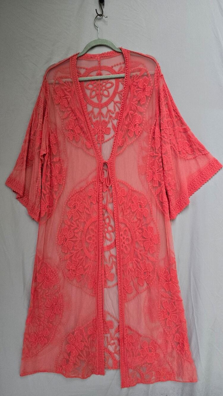 Kimono Jacket Womens One Size Sheer Lace Floral Embroidered Boho Beach Romantic